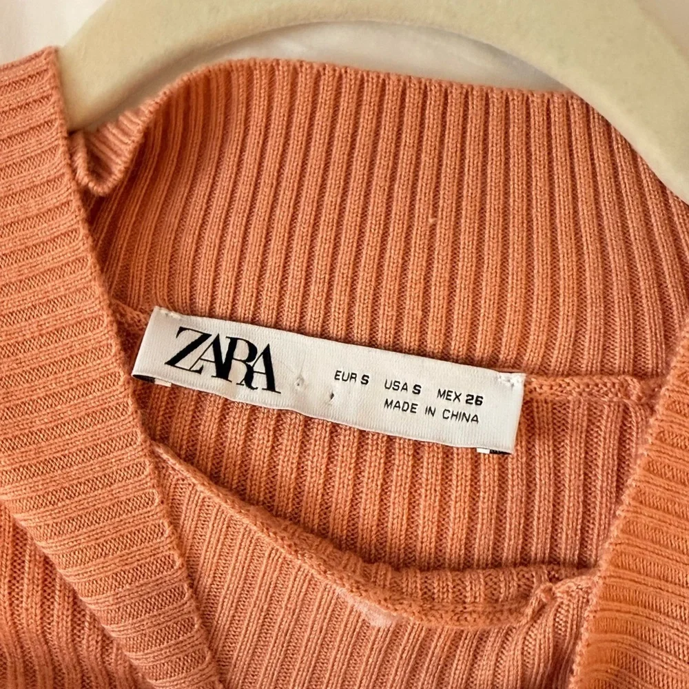 Zara Light Pink Ribbed Asymmetrical Knit Top Long Sleeve Small - Picture 2 of 7